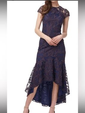 JS Collections Fawn Jewel Neck High-Low Evening Dress Womens 4 Wedding Formal